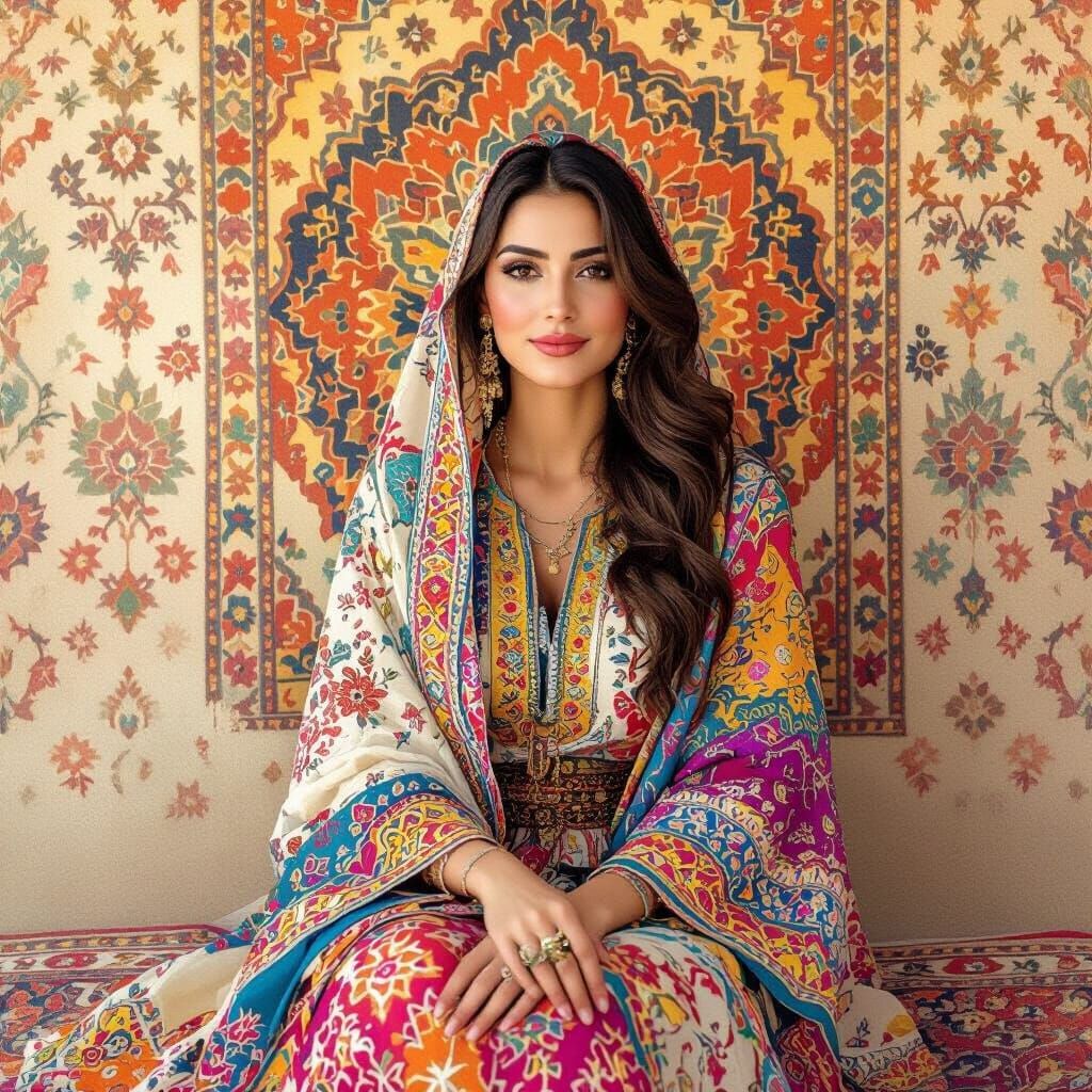 Iranian Woman in Traditional Dress, Vibrant Art