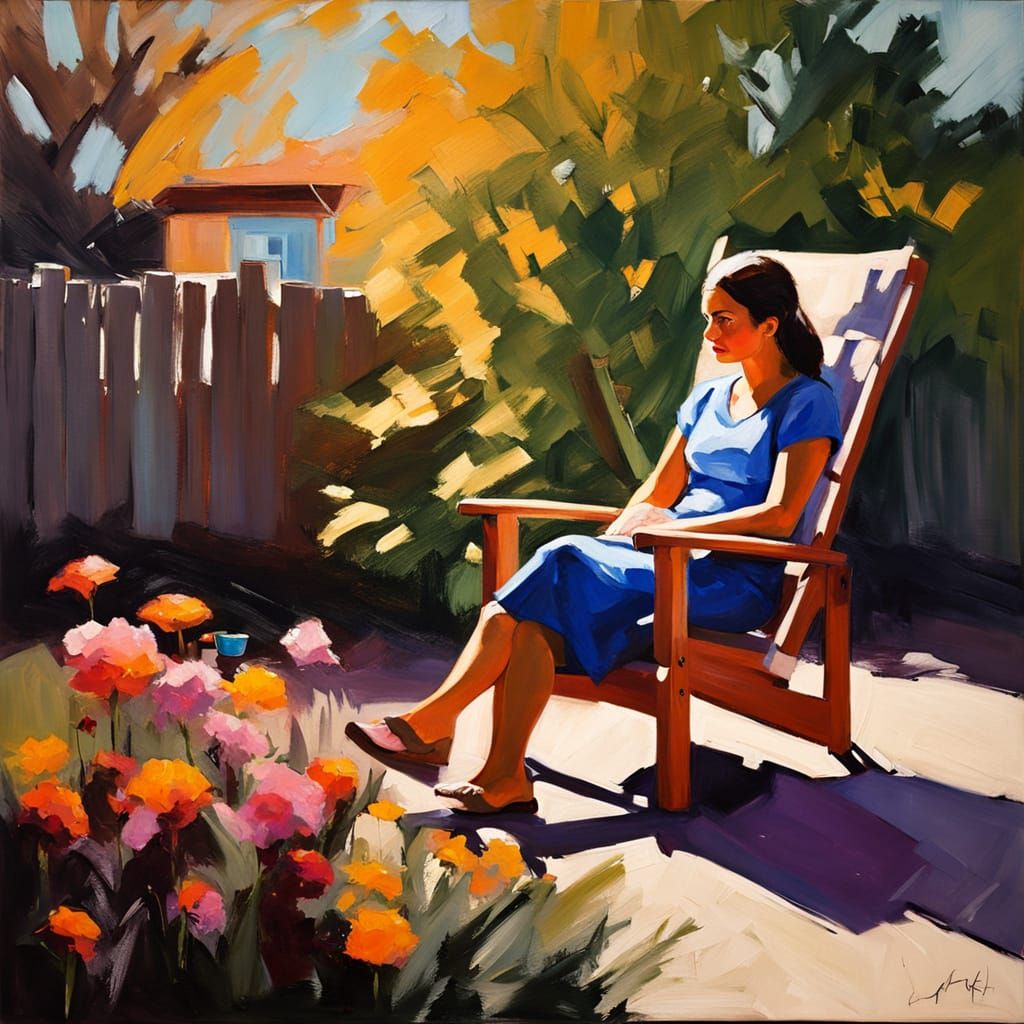 Surreal Garden Scene in Impressionist Style with Space Rocke...