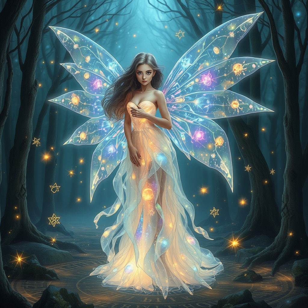 Bioluminescent Fairy in Luminous Quartz Forest