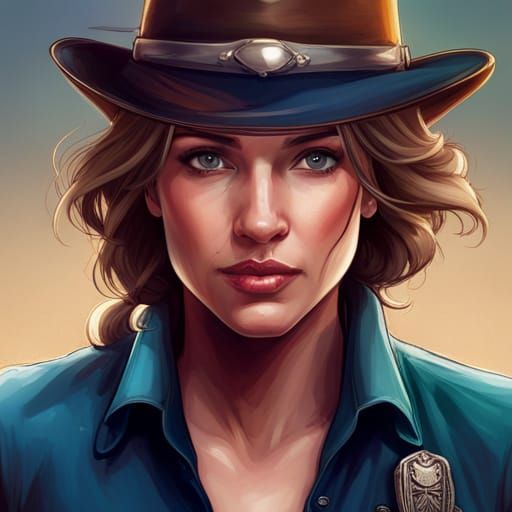 Police Woman Portrait with Cowgirl Hat