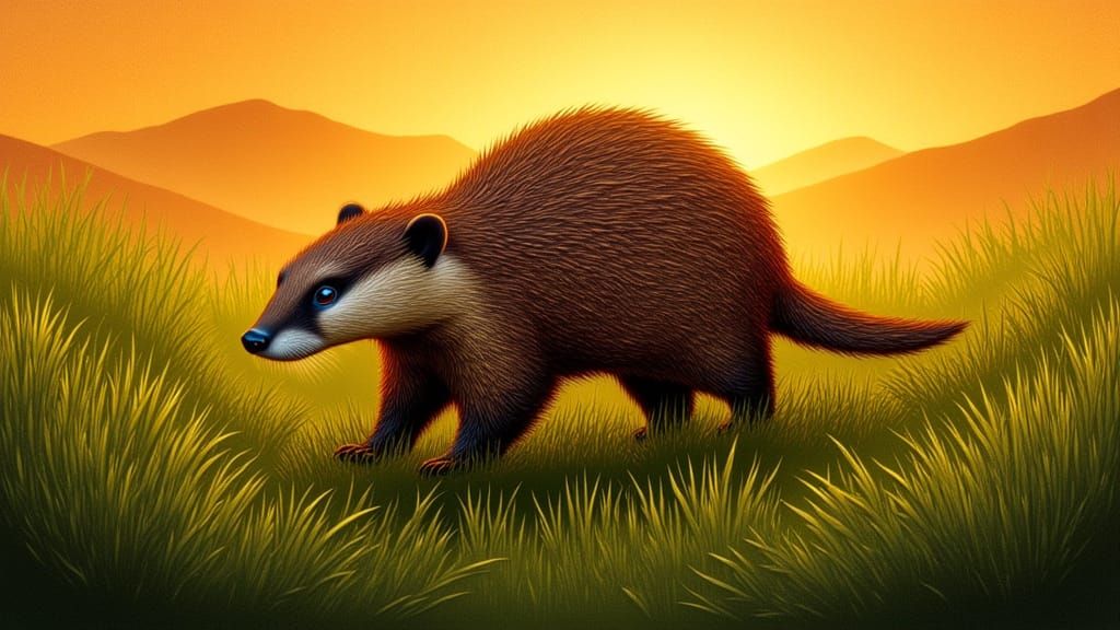 American Badger Roaming in Grasslands Art