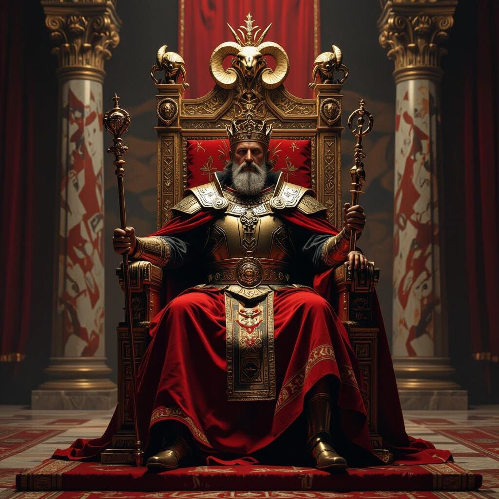 Postmodern Emperor Tarot Card in Hyper-Realistic Style