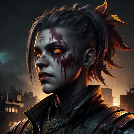 Volatile Zombie Portrait with Lightning, Detailed Art