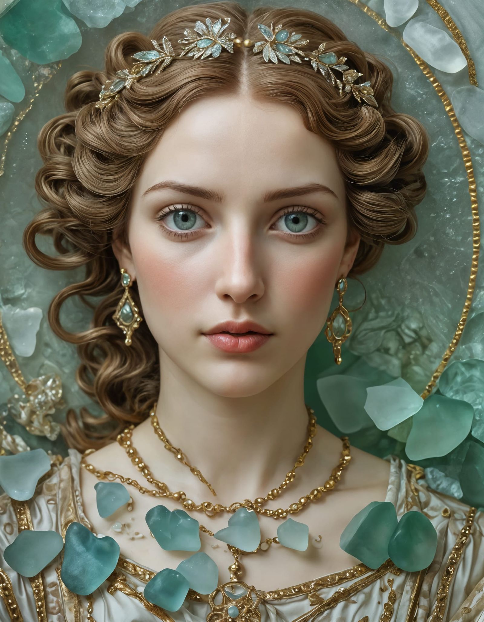 Sea Glass Woman: Baroque Pietra Dura Portrait