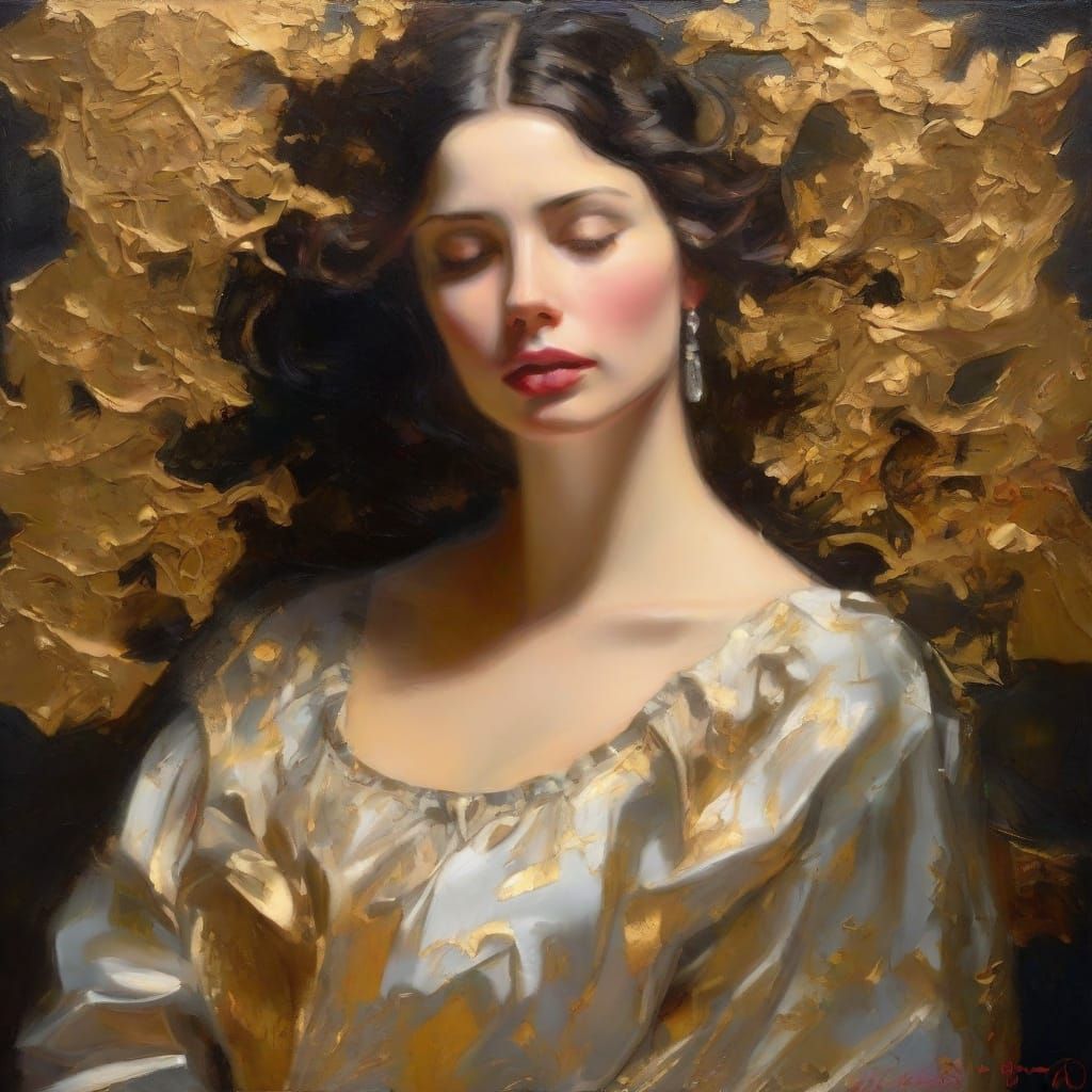 Luxurious Baroque Portrait in Gold Foil Oil Painting