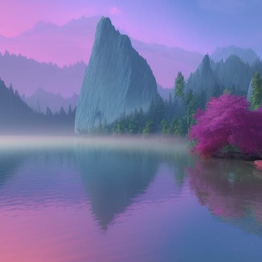 Mystic Lake Stone Face in Fantasy Digital Painting