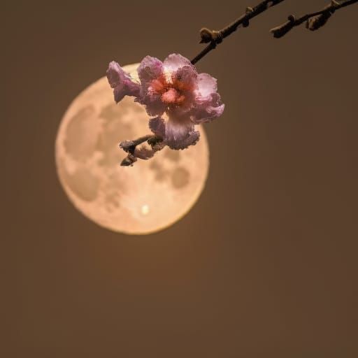 Peach Blossom and Super Moon in Cinematic Style
