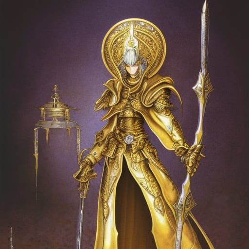 Priestess in Golden Armor, Yoshitaka Amano Style