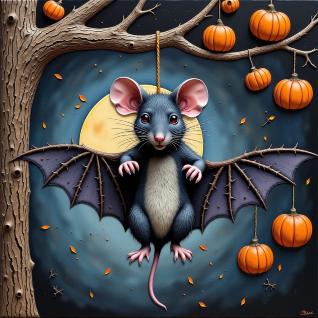 Adorable Mouse Dressed as Bat for Halloween