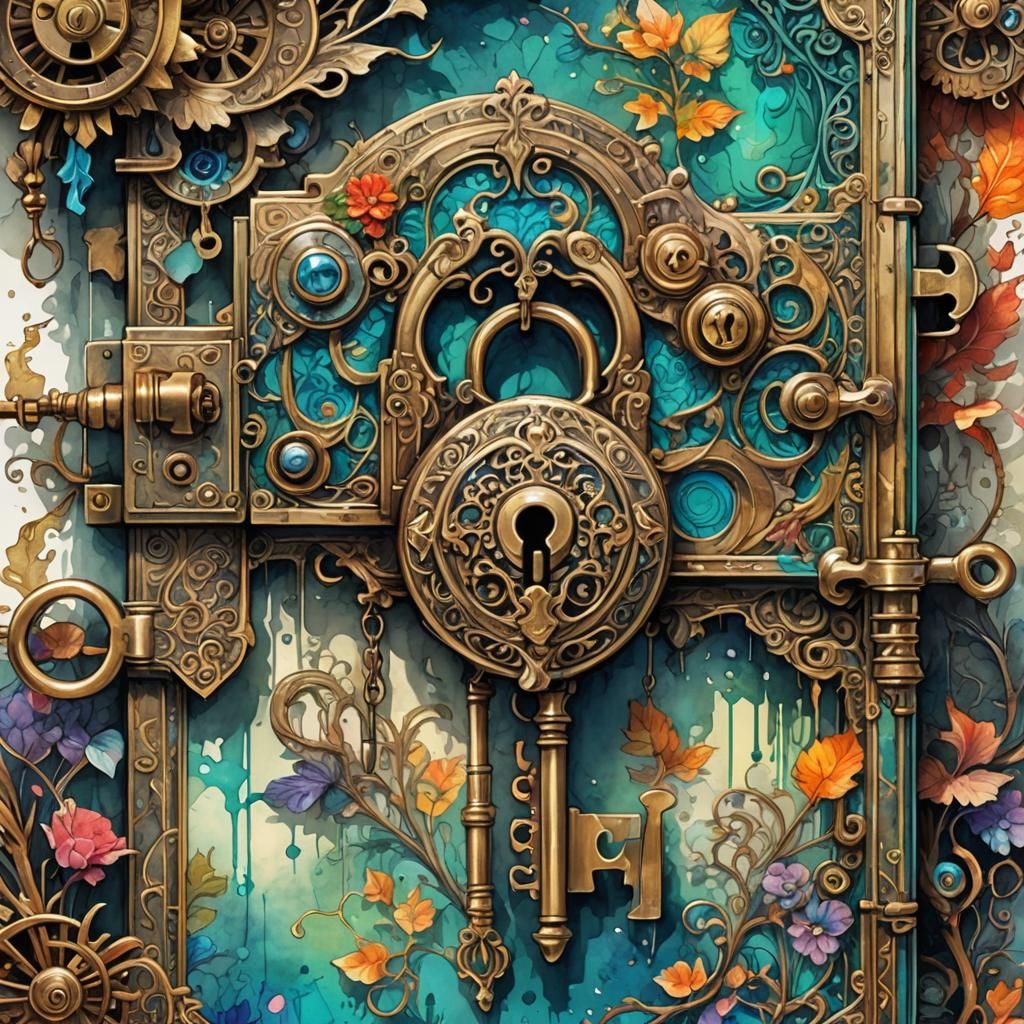 Fantasy Watercolor Diary with Lock and Key