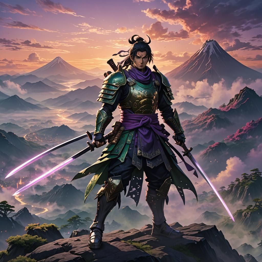 Heroic Anime Fighter with Glowing Katana