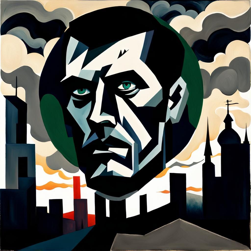 Bleak Cityscape with Man in Black Turtleneck