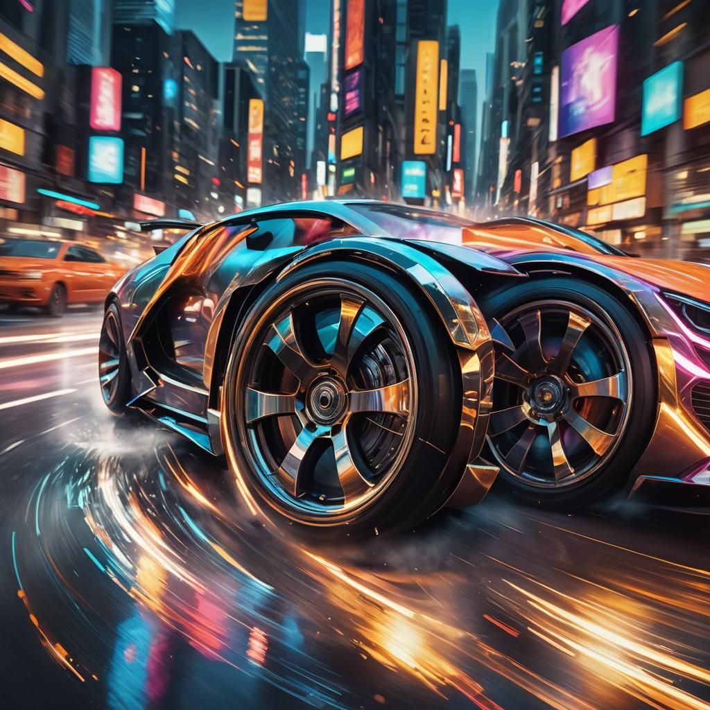 Futuristic Car Wheels in Motion Blur