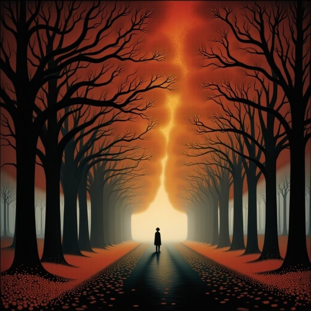 Misty Autumn Solitude in Surreal Style