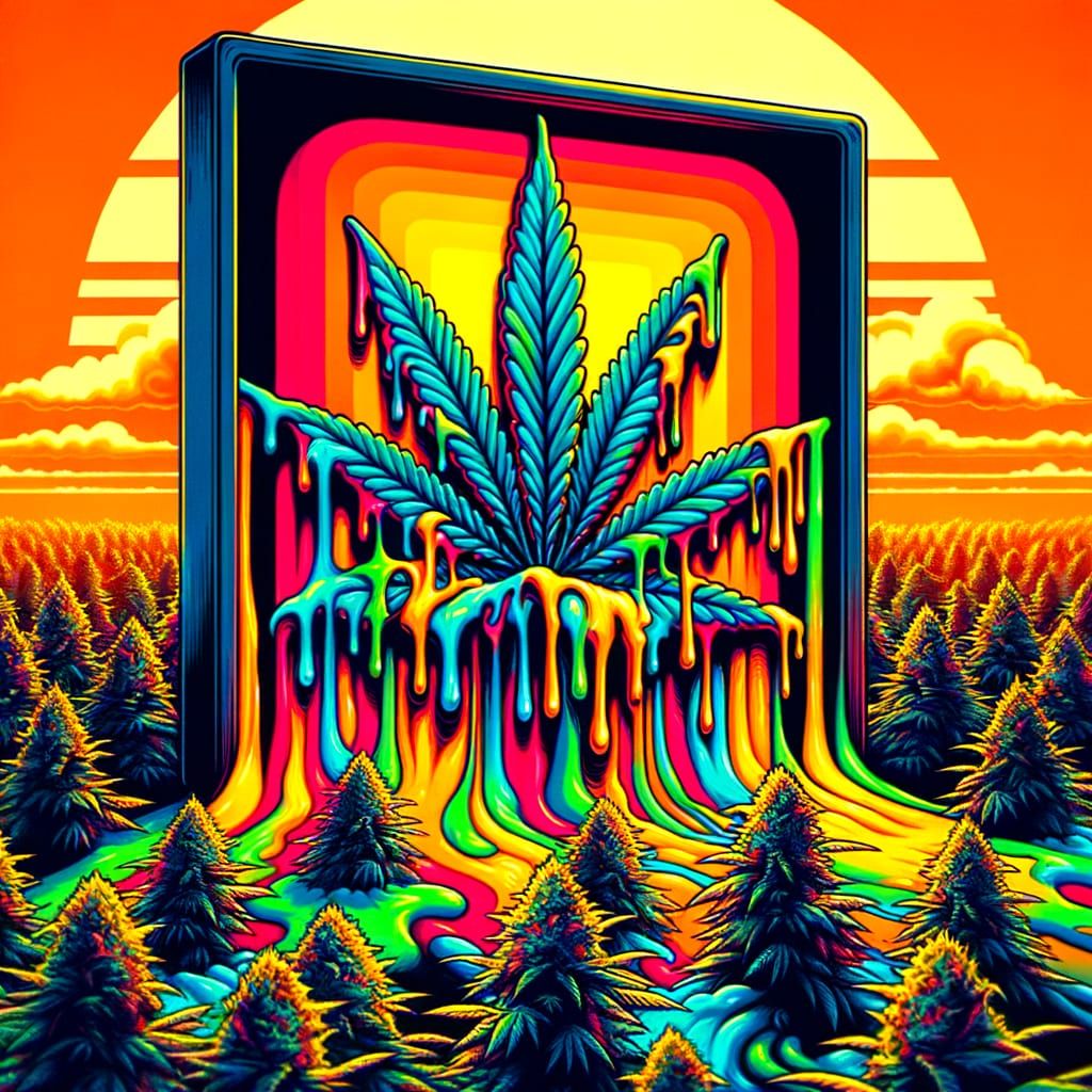 Vibrant 80's Graffiti Art with Cannabis Plant and Tropical S...