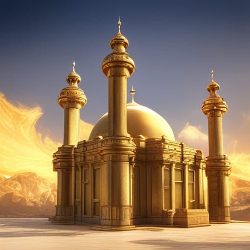 Golden Mosque in Detailed Matte Painting Style