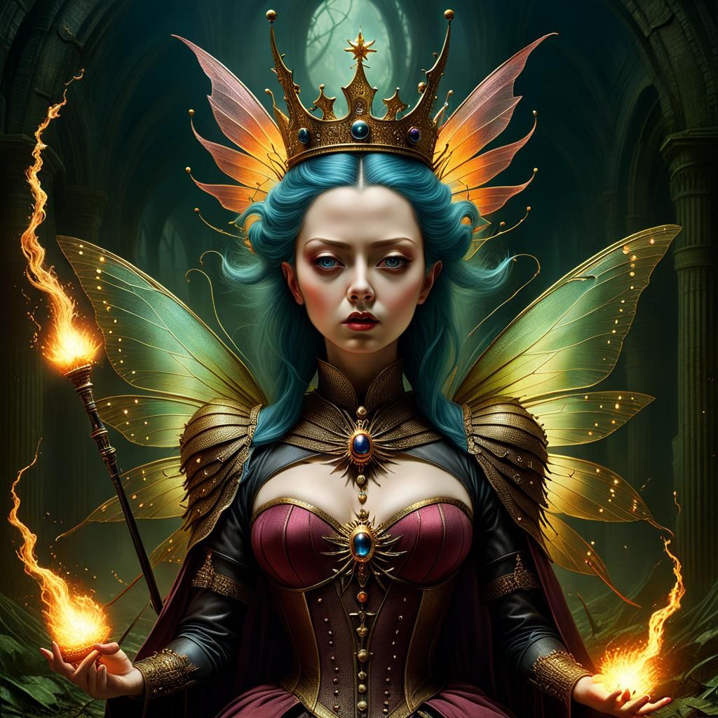 Fairy Queen Ablaze in Cyberpunk Graffiti Art