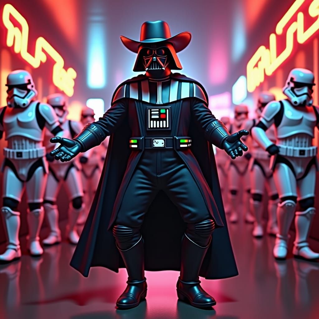 Darth Vader Line Dancing in Neon Bar