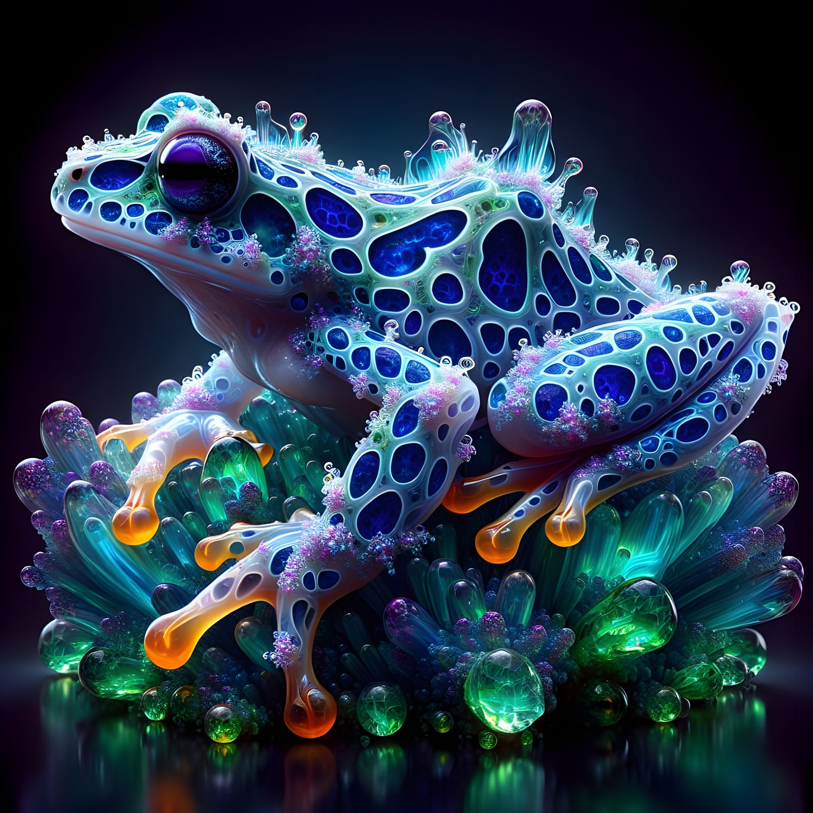 Mystical Tourmaline Frog Amidst Emerald Gemstones