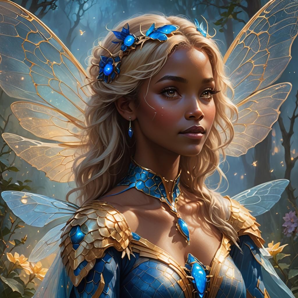 Woman with Wasp Wings in Ethereal Style