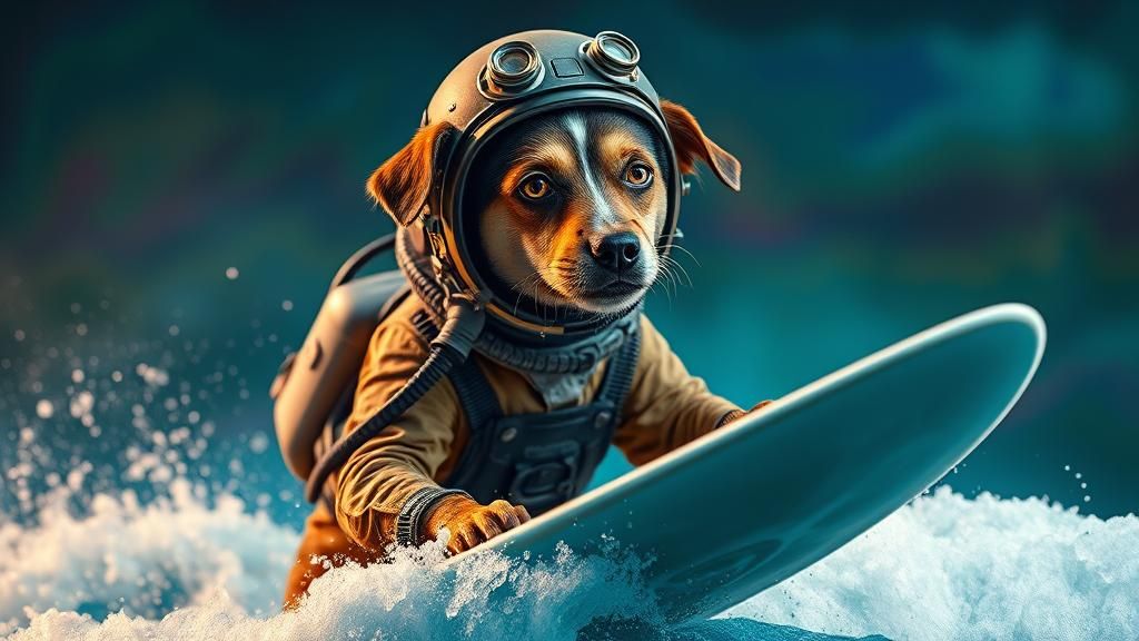 Dog Diver Surfing: Hyperrealistic Splash Art