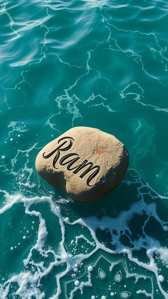Calligraphic Rock Floating Over Ocean Water