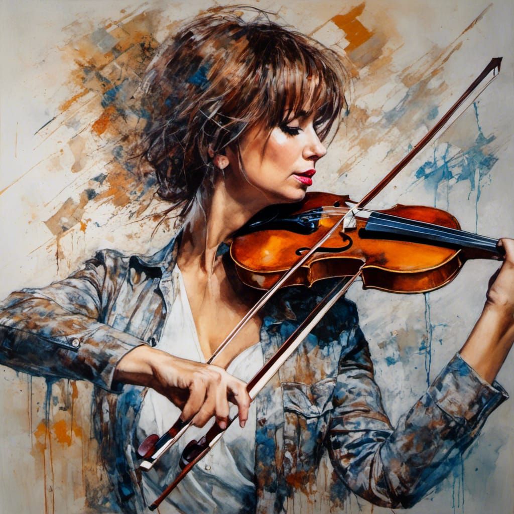 Hip-Hop Violinist in Surreal Alcohol Ink Style