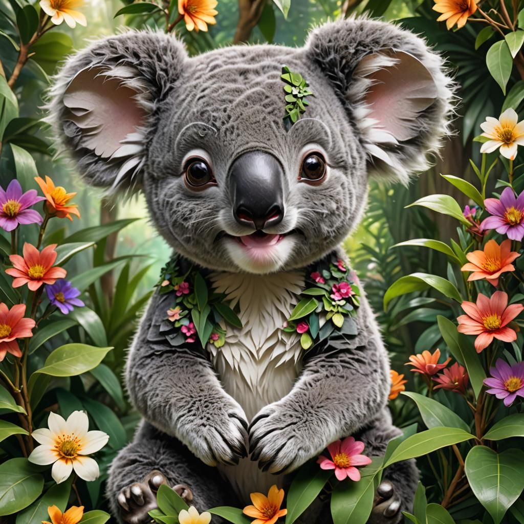 Adorable Chibi Koala Portrait in Lush Forest
