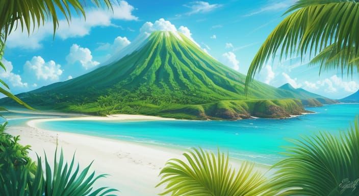 Tropical Island Landscape in James Gurney Style