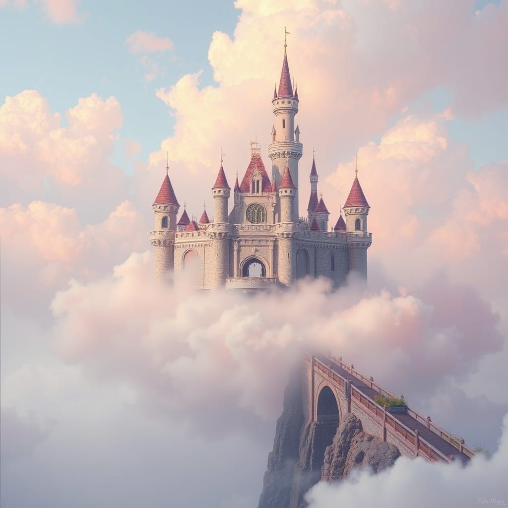 Castle on Pink Cloud in Ethereal Fantasy Style