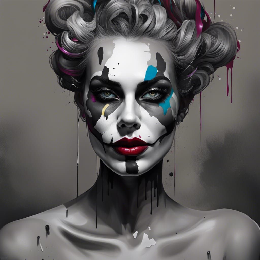 Beautiful Female Clown in Graffiti Street Art
