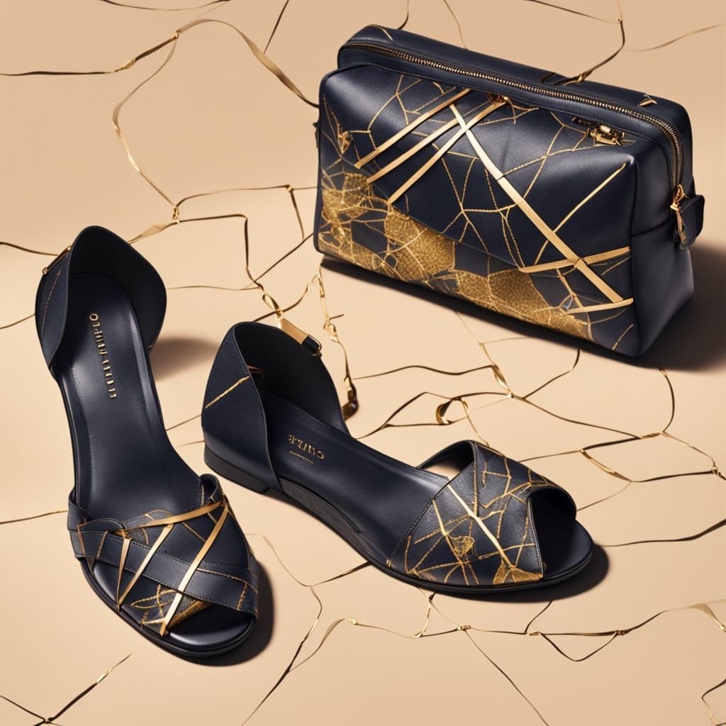 Kintsugi Artistry: Golden Repair on Bag and Shoes