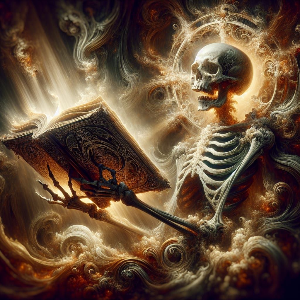 Ornate Skeleton Reveals Glowing Book