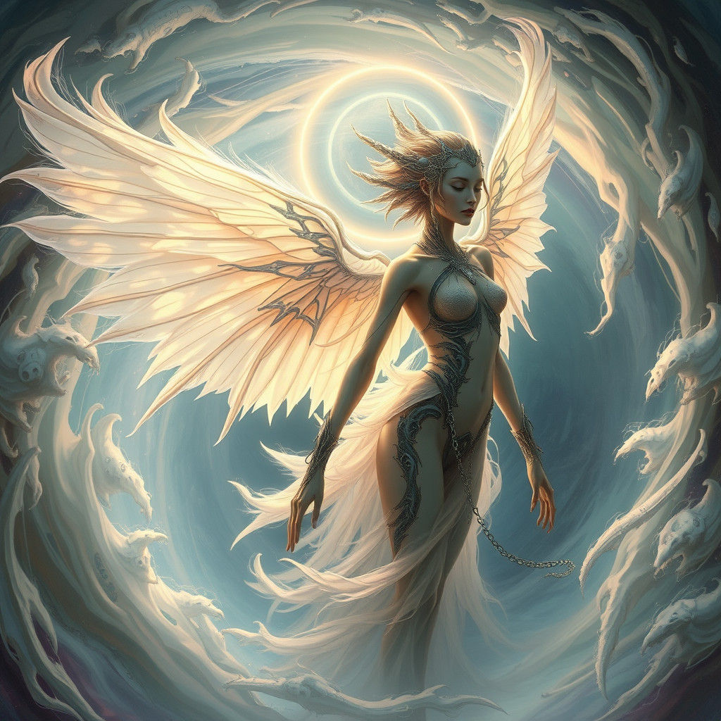 Ethereal Being in Iridescent Vortex: Surreal Biomechanical A...