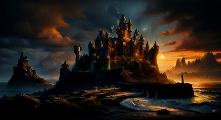 Dunluce Castle, Ireland, in Surrealist Style