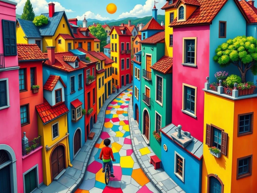 Wonky World: Monkey Bike Ride in Cubist Style