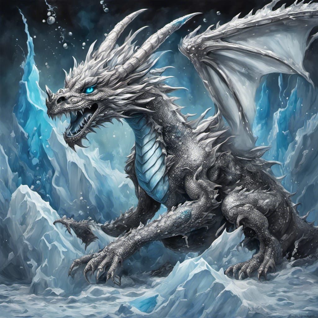 Icy Silver Dragon in Graffiti Splash Art Style