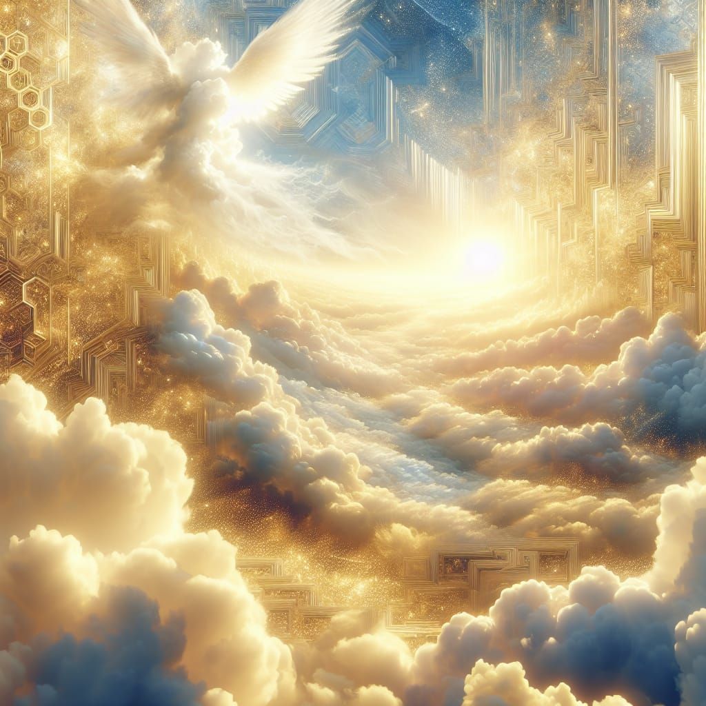 Heavenly Scene with Sacred Geometry in Gold