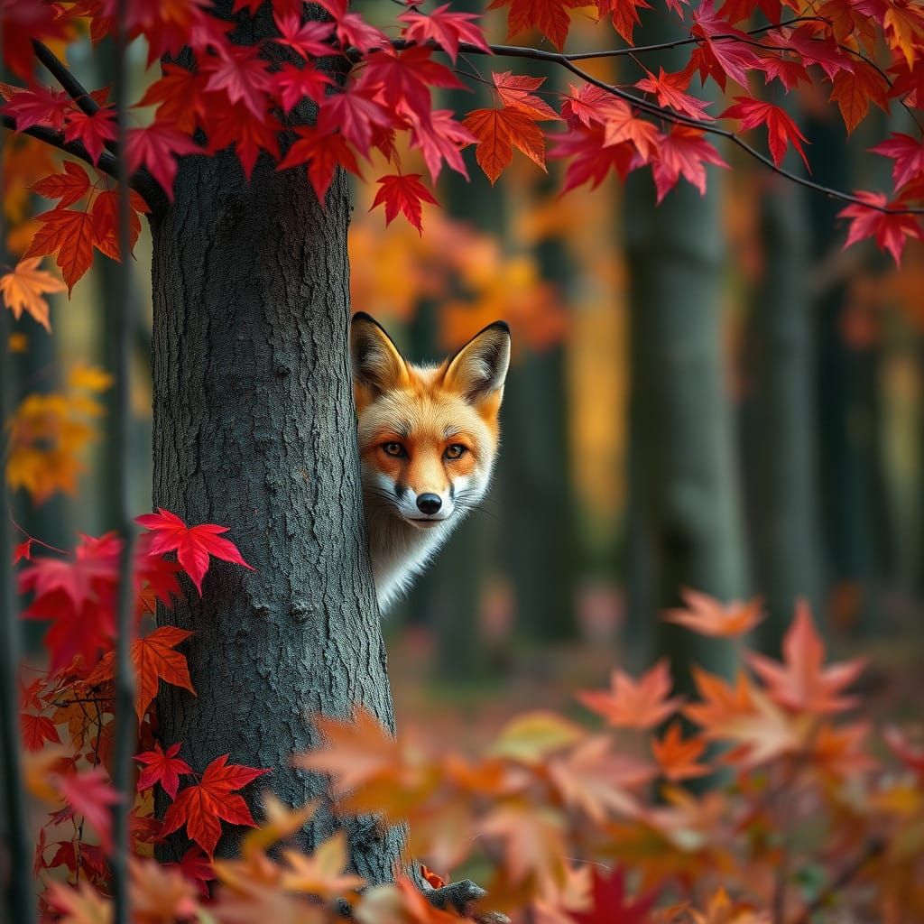 Vibrant Autumn Fox Portrait in Hyperrealistic Style