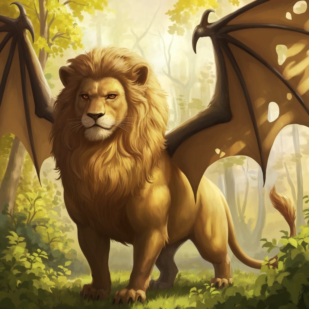 Regal Manticore in Sunlit Forest Glory