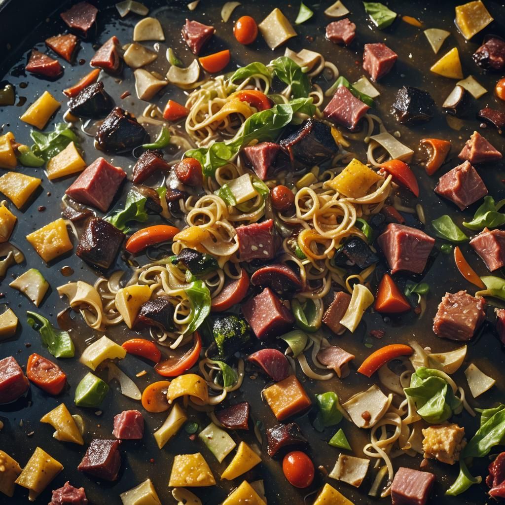 Photorealistic Still Life: Discarded Food in Dim Kitchen