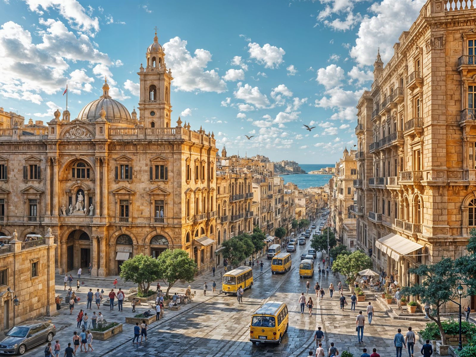 Realistic Valletta Cityscape with Grandmaster's Palace and U...