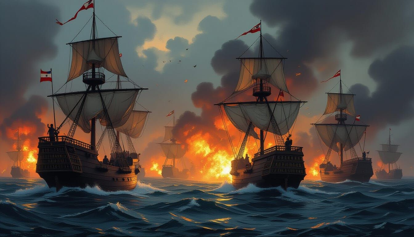 Fierce Naval Battle Between English and Spanish Warships