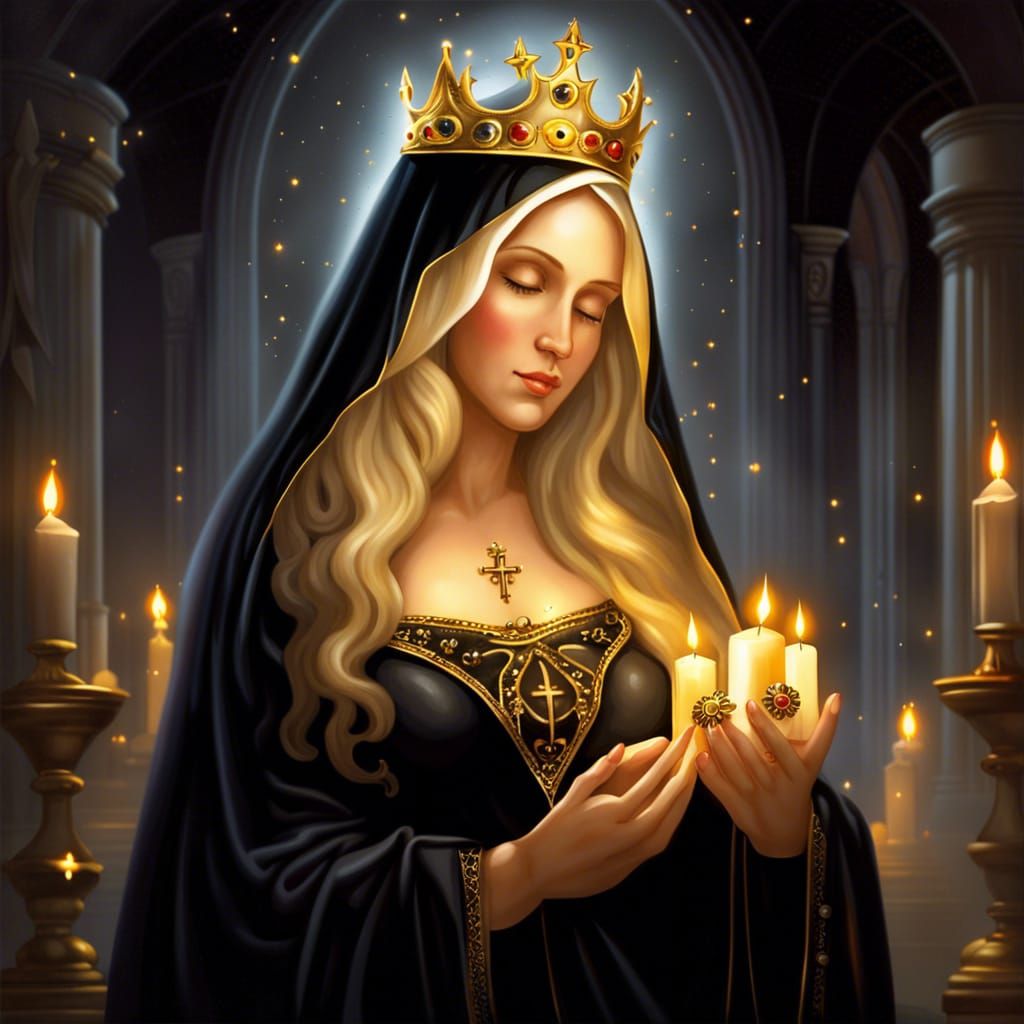 Dark Style Virgin Mary with Golden Crown