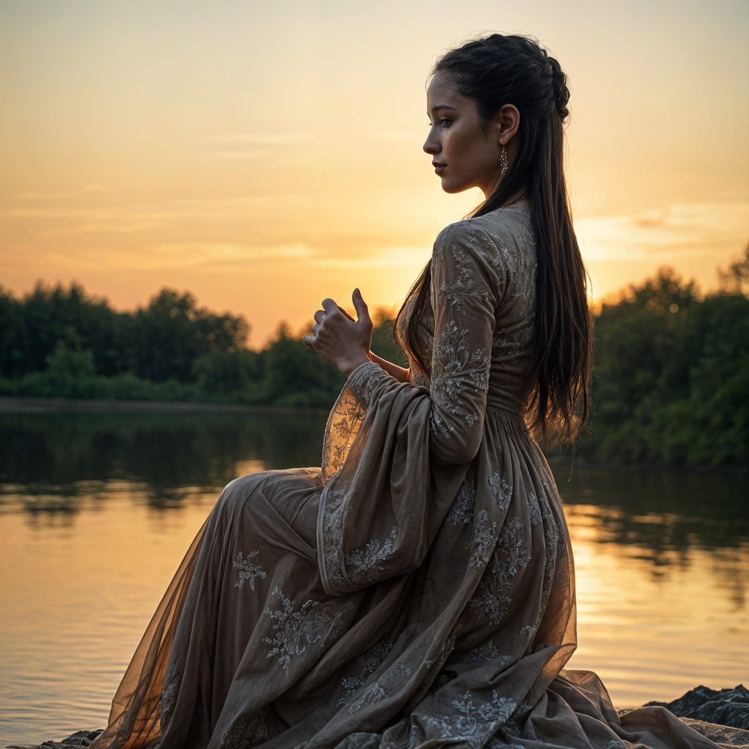 Ethereal Woman in Hyperrealistic Water Reflection