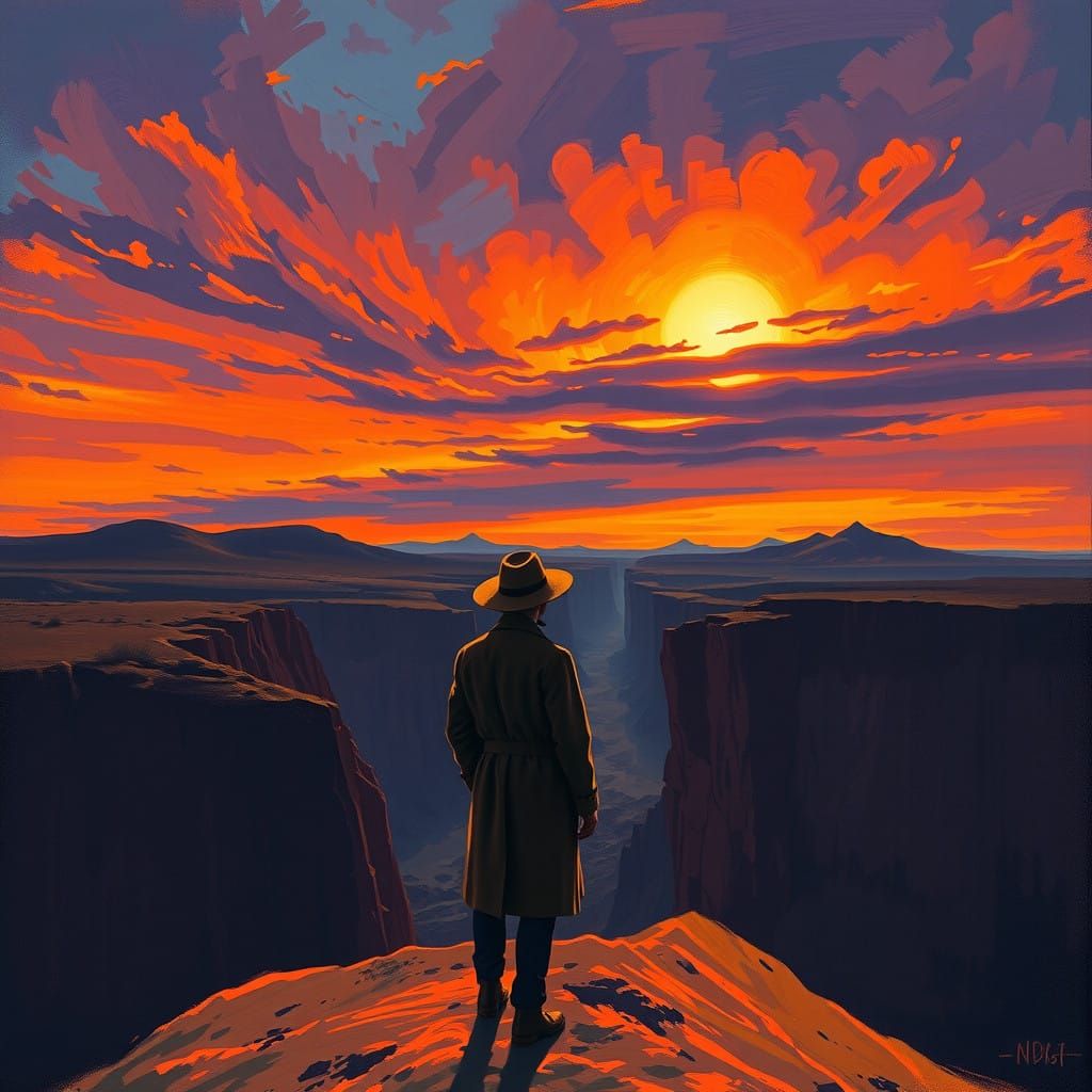 Twilight Desert Solitude in Expressive Brushstrokes