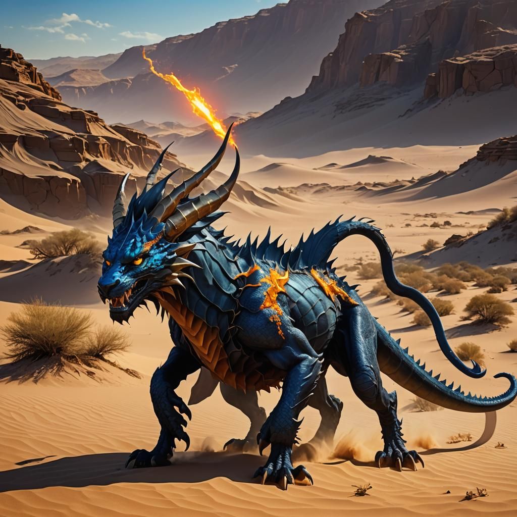 Dragon-Displacer Beast Hybrid in Arid Desert