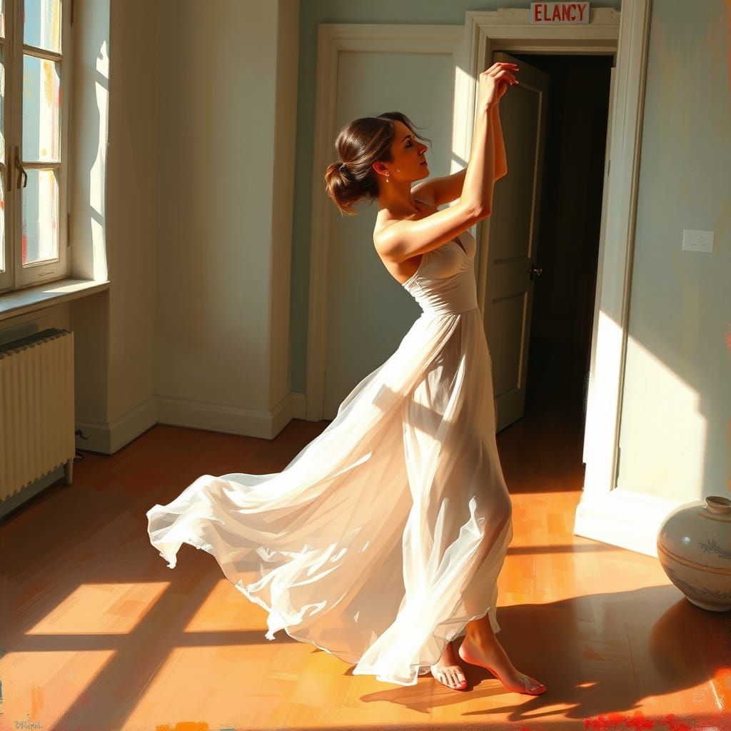 Elegant Dancer in Studio, Impressionistic Style