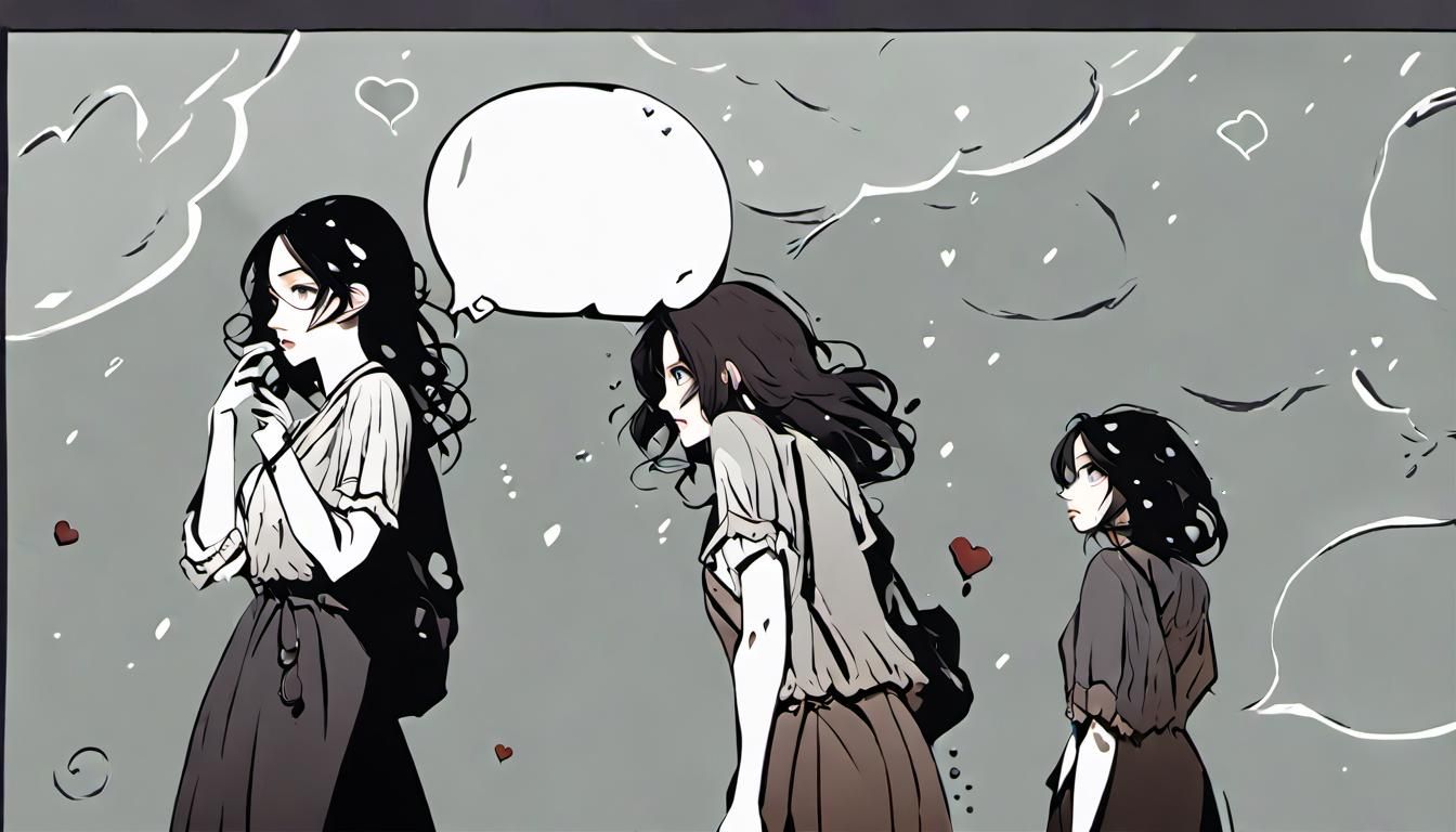 Women Talking in Rain: Cross-Hatching Drawing