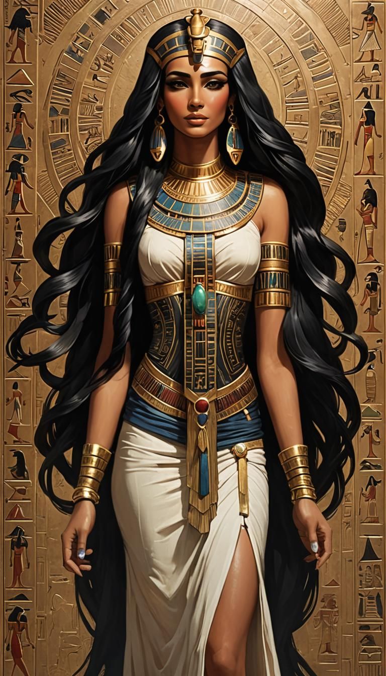 Elegant Egyptian Goddess with Black Hair